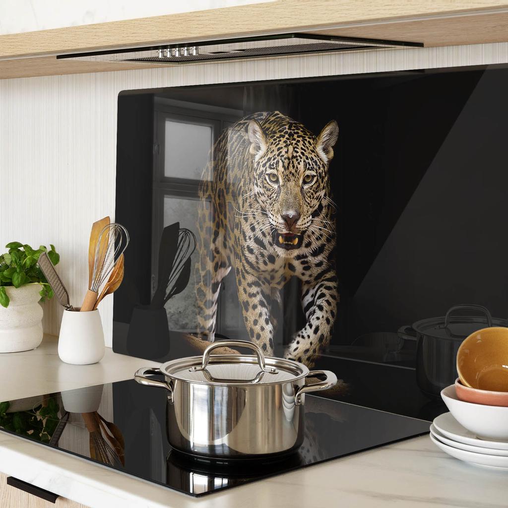 Tempered Glass Kitchen Serving Board with Jaguar Graphics 80x52 cm