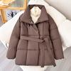 Winter Jacket Women Black Bubble Coat V Neck Wrap Belted Fashion Puffer Parka Invisible Pockets