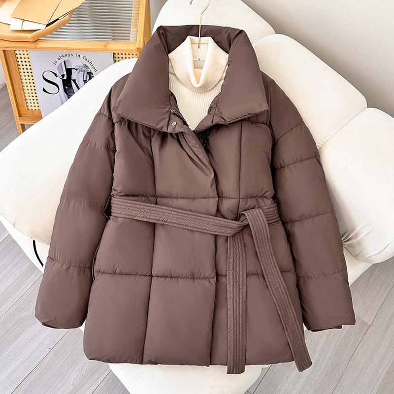 Women's Autumn and Winter Mid-length Puffer Jacket Loose and Thickened Waist To Show Thin Cotton Jacket