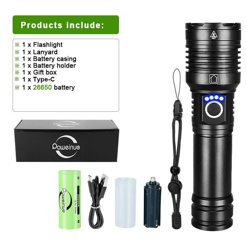 Ультра яркий светодиодный фонарик мощностью 100000 люмен, перезаряжаемый ручной фонарик, мощный светодиодный фонарик с зумом, портативный фонарь 26650
