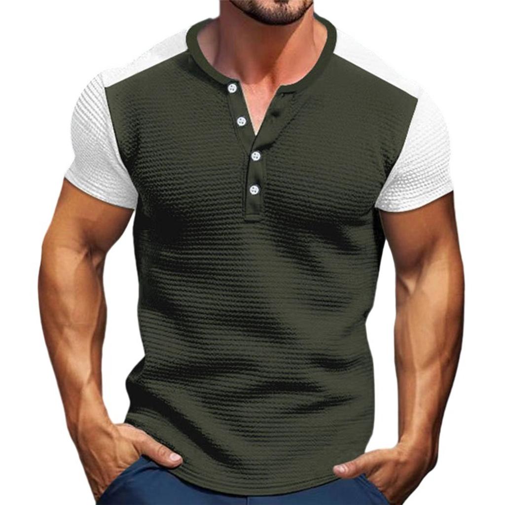 Мужская однотонная классическая рубашка с короткими рукавами в спортивном стиле