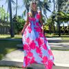 Women's Summer Printed V-Neck Halter Sleeveless Long Dresses