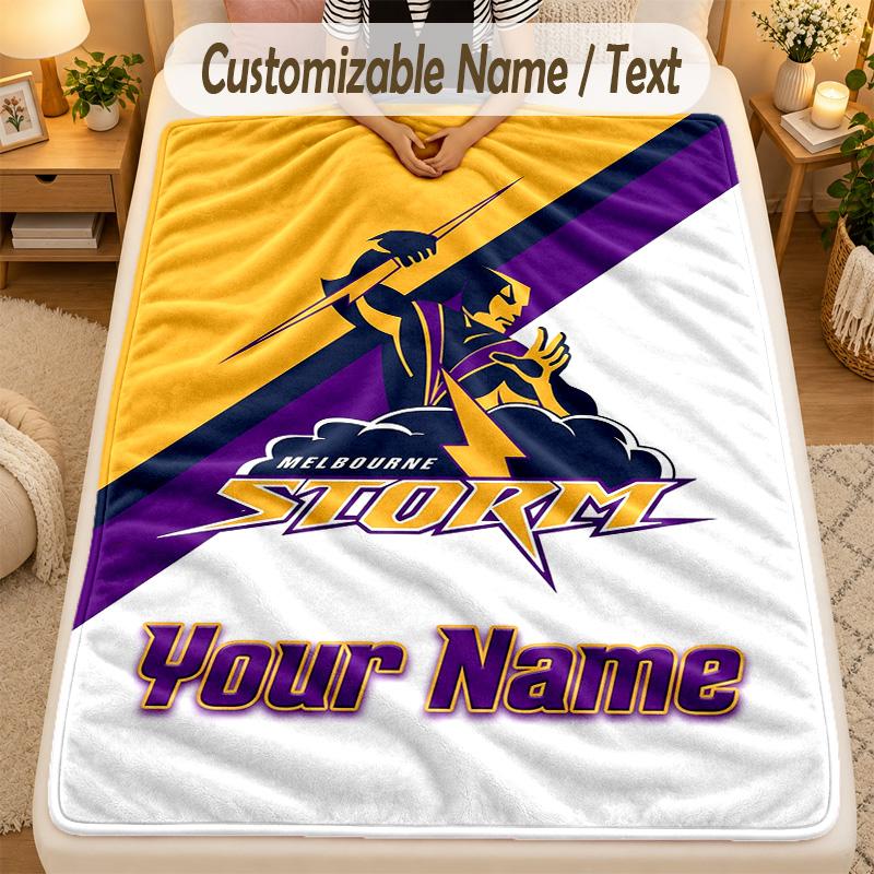 Flannel BlanketMelbourne Storm Custom Name Text Personalized Soft Warm Throw Blanket Home Decor Gift