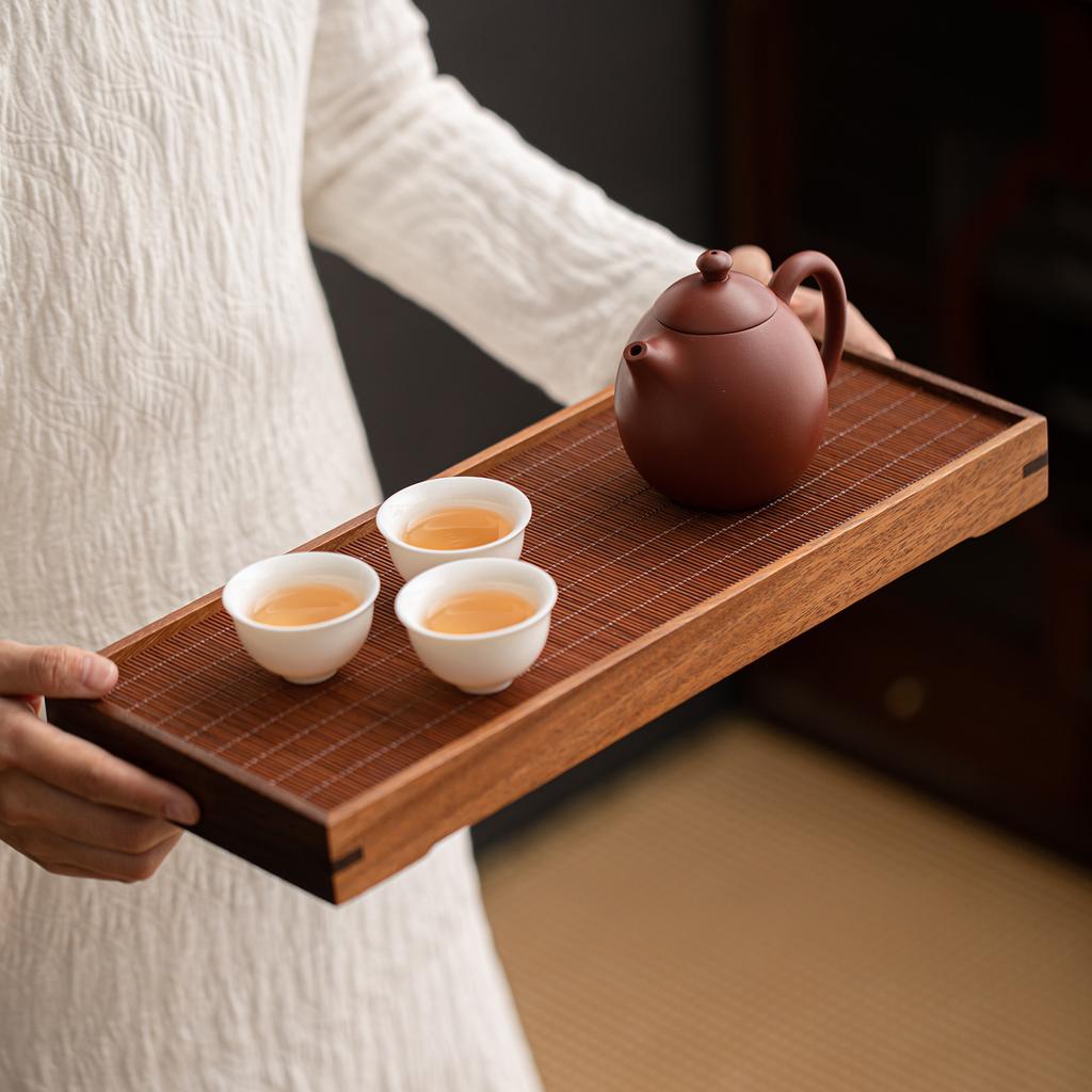 Walnut Wood Bamboo Tea Tray - Chinese Style Minimalist Rectangular Tea Table - Zen-inspired Home Tea Serving Tray