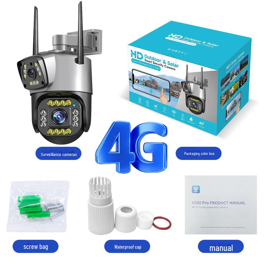 V380 Беспроводная наружная панорамная камера 4G HD с двумя экранами и мобильным удаленным доступом