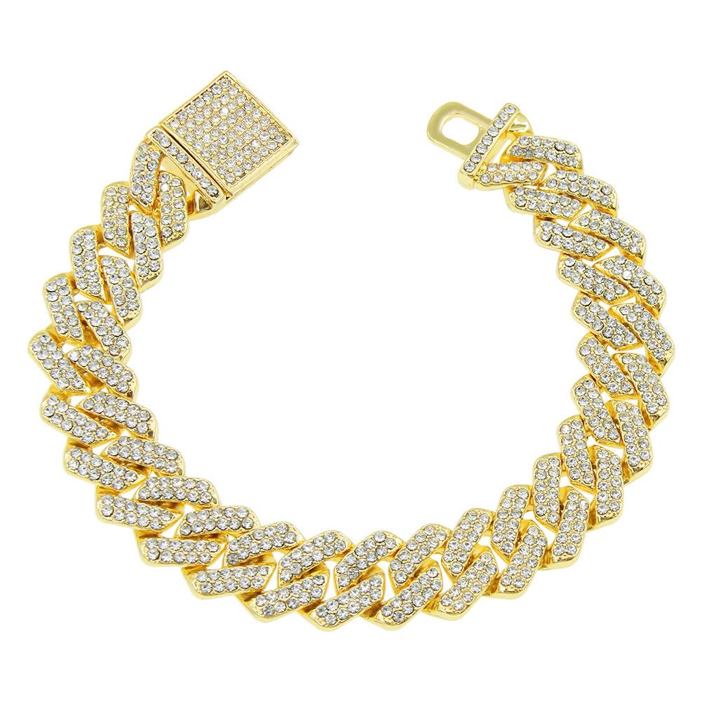 14 мм 2 ряда стразов паве Майами ромбовидная кубинская цепь хип-хоп мужчины женщины зубцовая кубинская звеньевая цепь браслет iced out мужские украшения