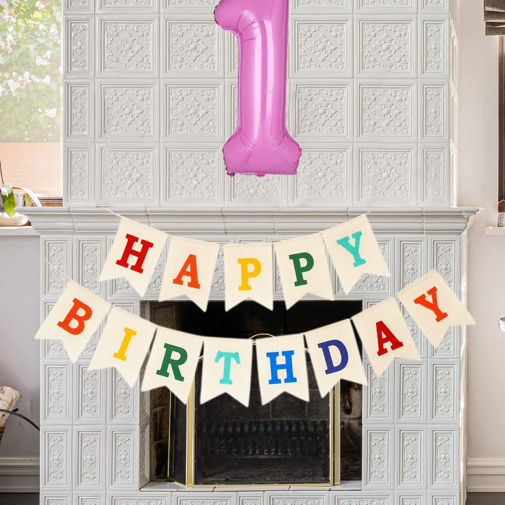 Color birthday party decoration set hanging birthday flag linen happy birthday sign