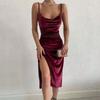 Summer New Slim Fit Split Sexy Party Dress Women Elegant Backless Casual High Waist Long Dresses Women Solid Vintage Fashion Sleeveless Dress 25760