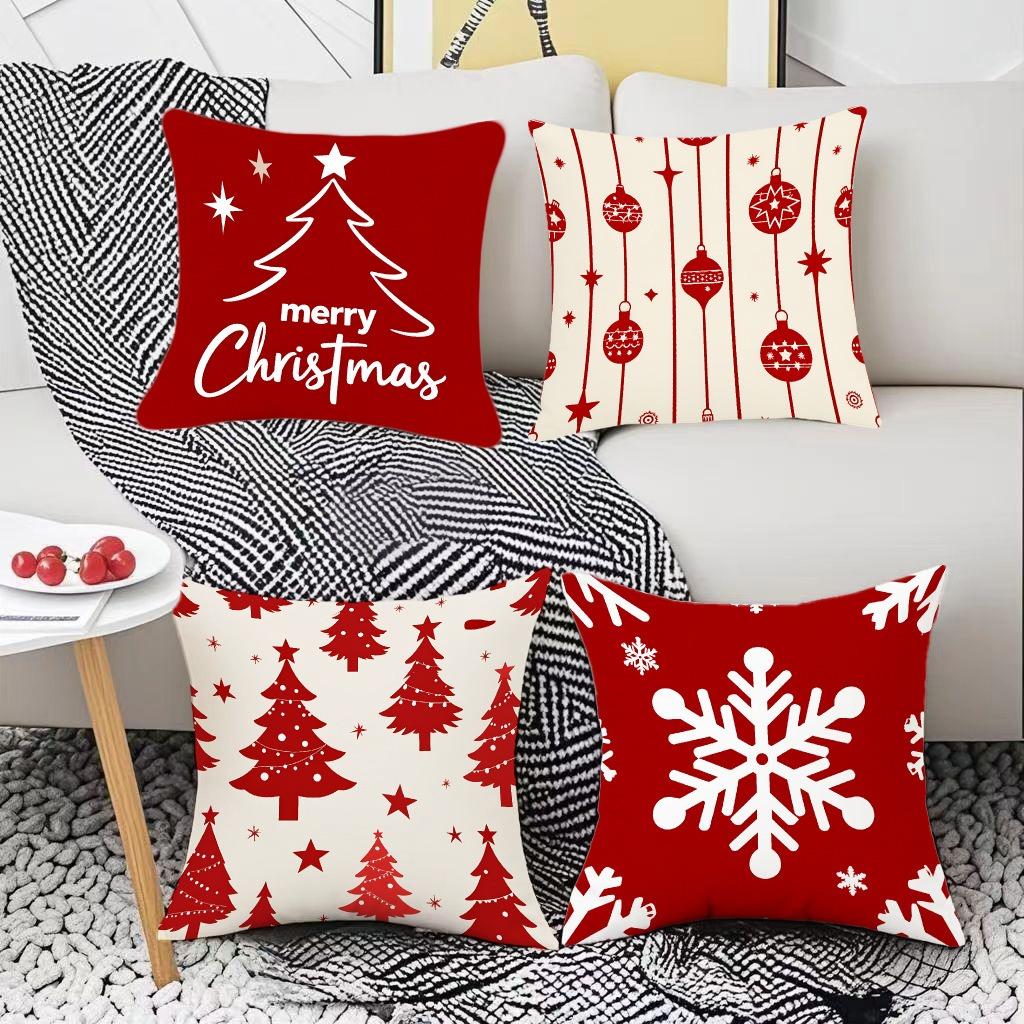 Christmas Red and White Patterned Throw Pillow Cushions Polyester Pillowcase, Sofa Decorative Cushion Cov Headboard Pillow