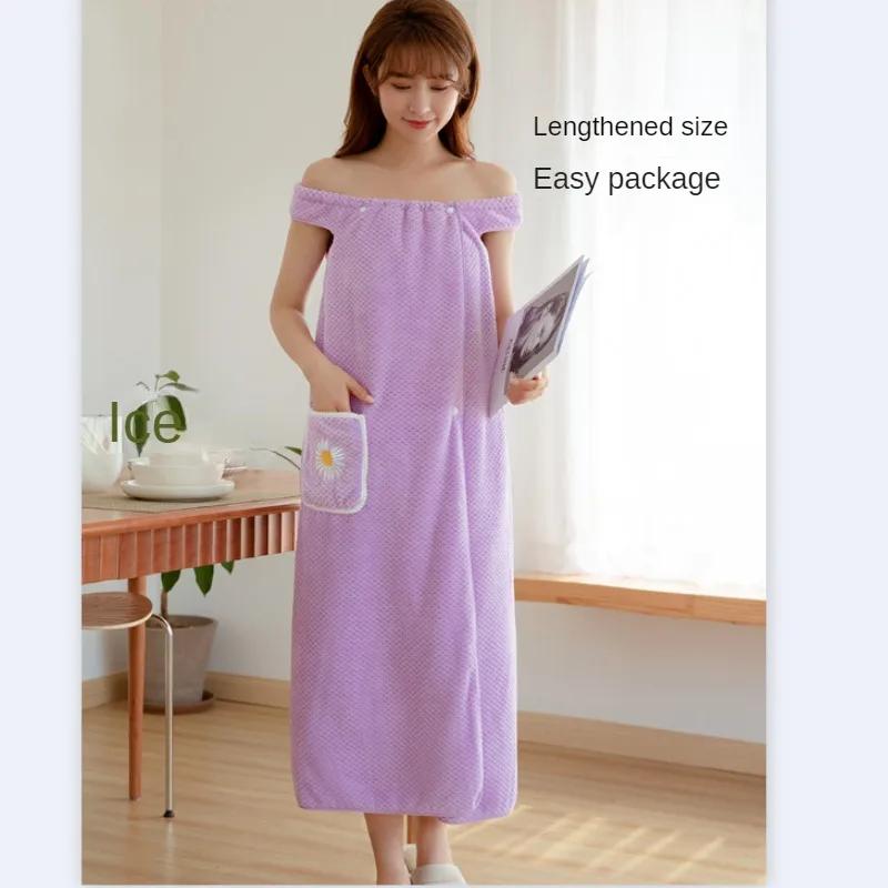 Носимые халаты для женщин, для взрослых, для впитывания воды, из чистого хлопка, для сухих волос, длинные, стильные, для ванной, моющиеся, банные полотенца