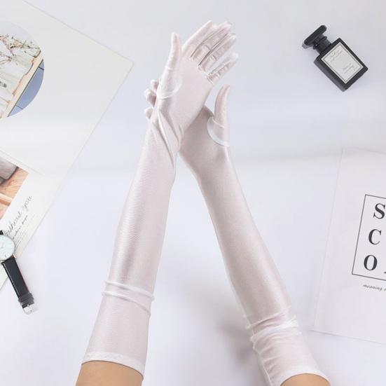1 пара перчаток, однотонные, с длинными пальцами, эластичные, гладкие, мягкие, дышащие, до локтя, для невесты, свадьбы, вечеринки, сценического шоу, перчатки для косплея