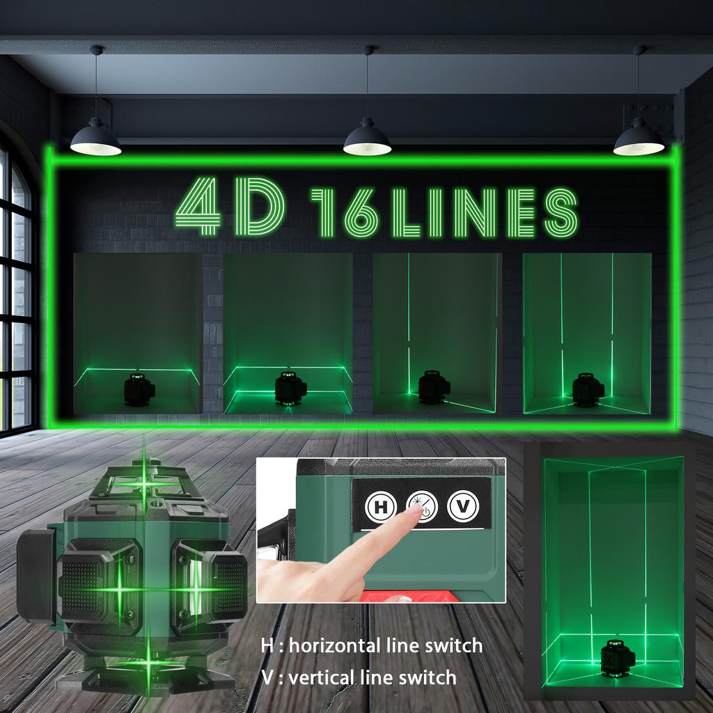 Multifunctional 16 Green Lines Laser Level 3 Degrees  Self-leveling Function Leveling Tool Omnidirectional