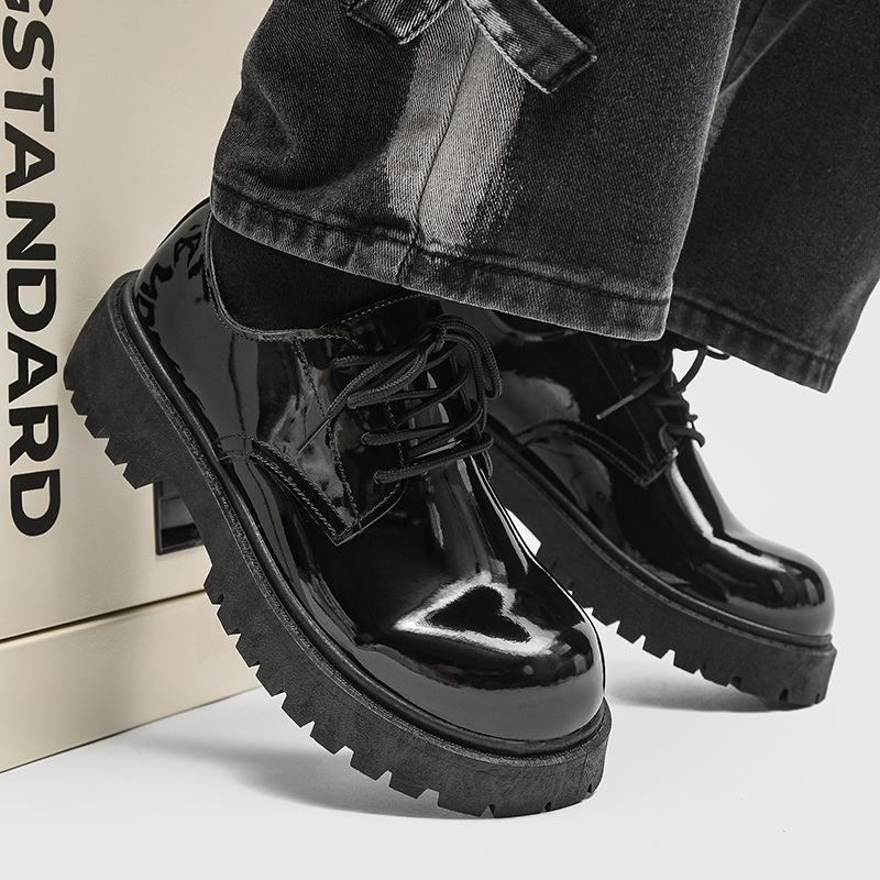 Новые мужские туфли из лакированной черной кожи в стиле business casual, дерби с большой головой, нишевые, низкие, на толстой подошве с увеличением роста, мужская обувь Z13