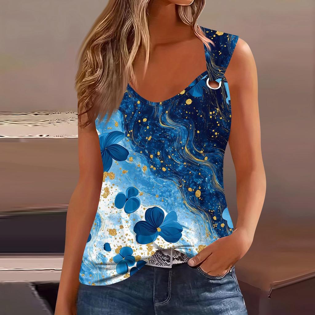 Womens Tank Top V Neck Basic Printed Casual Flowy Sleeveless Deep Side Cut Tops For Women