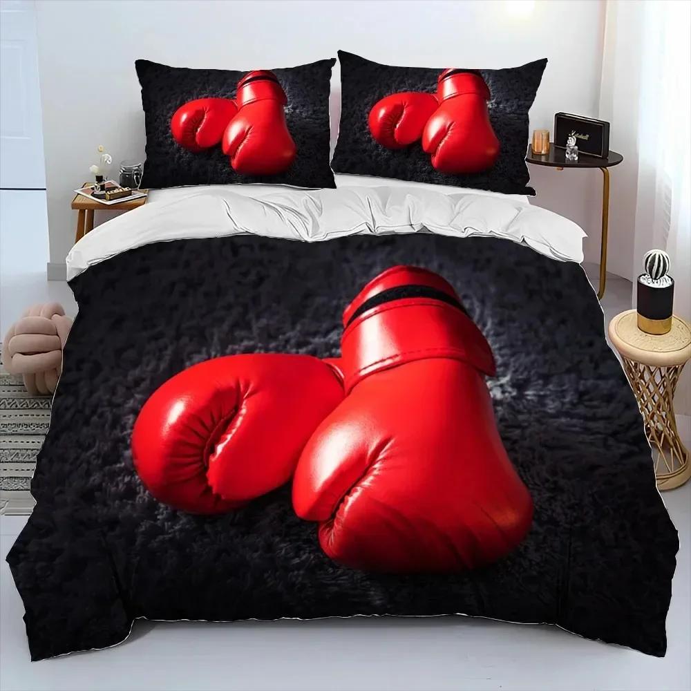 3PCS Bedding Set Red Boxing Gloves Boxer Fight Bedding Set,Duvet Cover Bed Set Quilt Cover Pillowcase,King Queen Size Adult