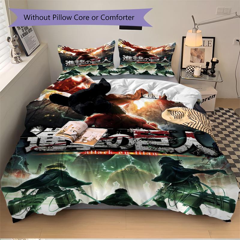 3Pcs Attack Titans Bedding Set Soft Fabric Duvet Cover Pillowcases Home Christmas Xmas Halloween Gift 1 Duvet Cover 2 Pillowcase L1117