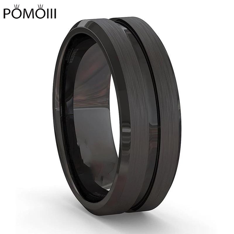 8 мм черное модное кольцо для мужчин из сплава с простой канавкой и матовой матовой поверхностью, мужские обручальные кольца, мужские кольца на годовщину