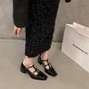 High-end Small Leather Shoes Thick Heel Single Shoes Light Mouth Square Head High Heels Women's Early Spring Mary Jane Shoes