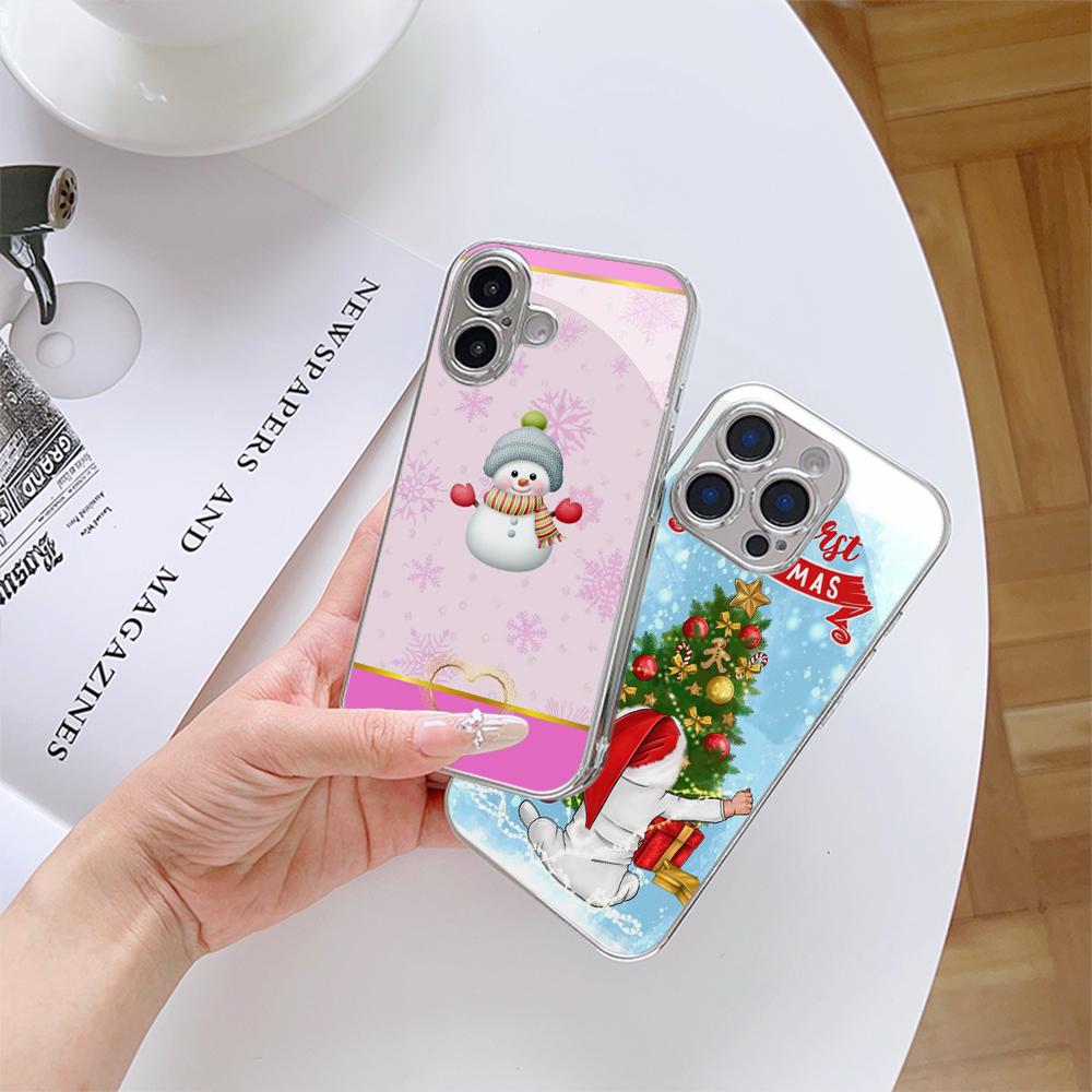 Чехлы для телефонов Ae108 Happy New Year Merry Christmas из гальванизированного стекла для Samsung S25 Ultra iPhone 16 Xiaomi Redmi OPPO, полная защита объектива, задняя крышка