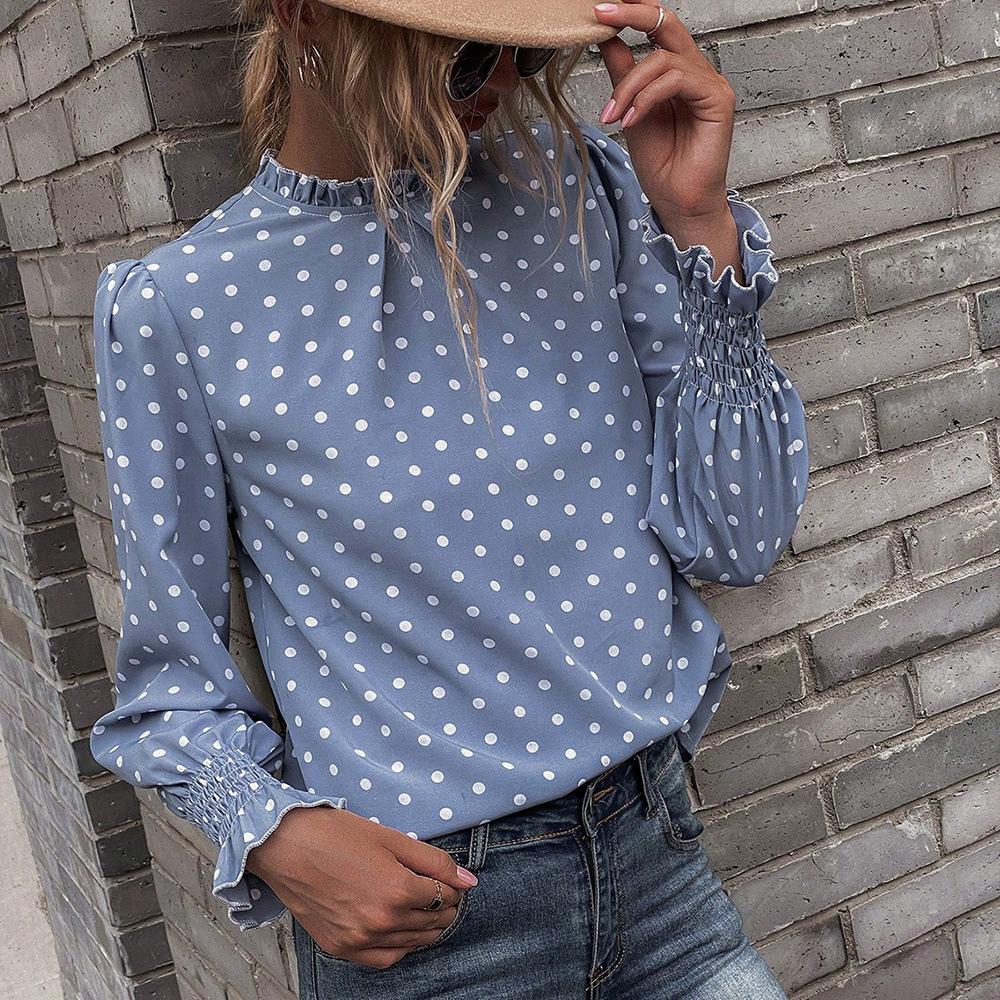 European and American women's clothing spring and autumn 1116 new printed pullover short polka dot long-sleeved top