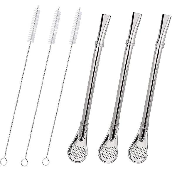 Bombilla Mate Yerba, 2 Pack Bombilla Yerba Mate Straw Filter, 2 in 1 Metal Straws Reble 304 Food-Grade Short Stainless Steel Straws Spoon Straw 6.2