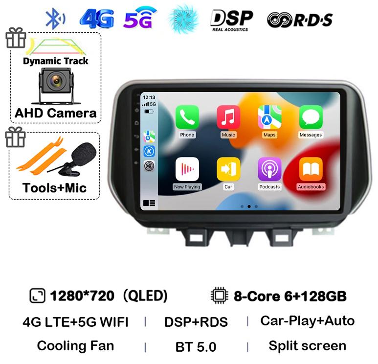 Android 14 Carplay Auto WIFI+4G Для Hyundai Tucson IX35 2018 2019 2020 Автомагнитола Стерео Мультимедийный проигрыватель GPS BT 360 Камера DSP