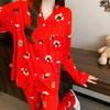 Новая красная мультяшная пижама с щенком женская весенняя новая имитация хлопка праздничная одежда для дома на год рождения комплект с длинным рукавом