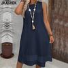 Женская мода лето весна однотонный принт без рукавов с v-образным вырезом свободная талия повседневные платья