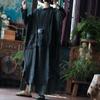Women Vintage Patchwork Pockets Dresses O-Neck Long Sleeve Autumn Black Loose Dress