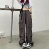Женские длинные брюки-карго, летние, с эластичным поясом и карманами, мешковатые, прямые, свободные брюки, повседневные женские корейские брюки