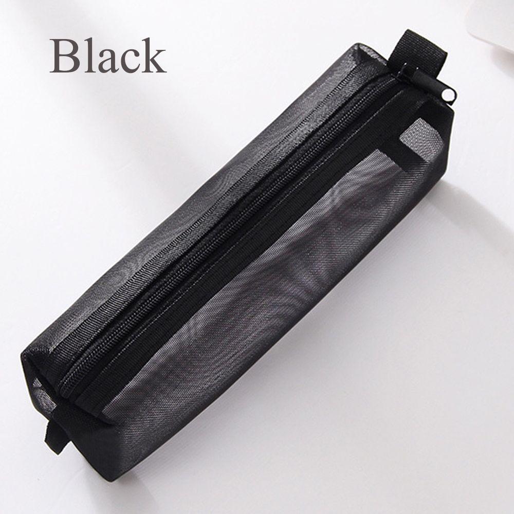 Makeup Handbags Stationery Transparent Grid Mesh Pen Bag Zipper Pencil Case Cosmetic Storage
