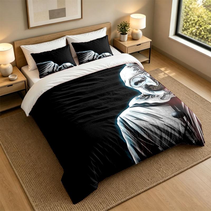 3Pcs Bedding SetTerrifier Art the Clown Soft Bed Sheet and Two Pillowcases Home Bedroom Decor