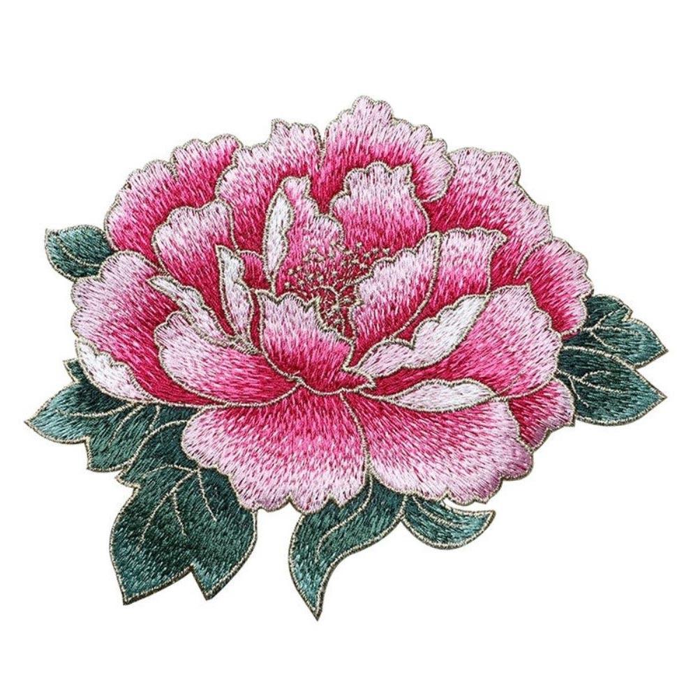 Chinese Style Peony Embroidery Patch Handmade Glue-free Applique Sew On Big Size Decorative Applique for Cheongsam Dress DIY