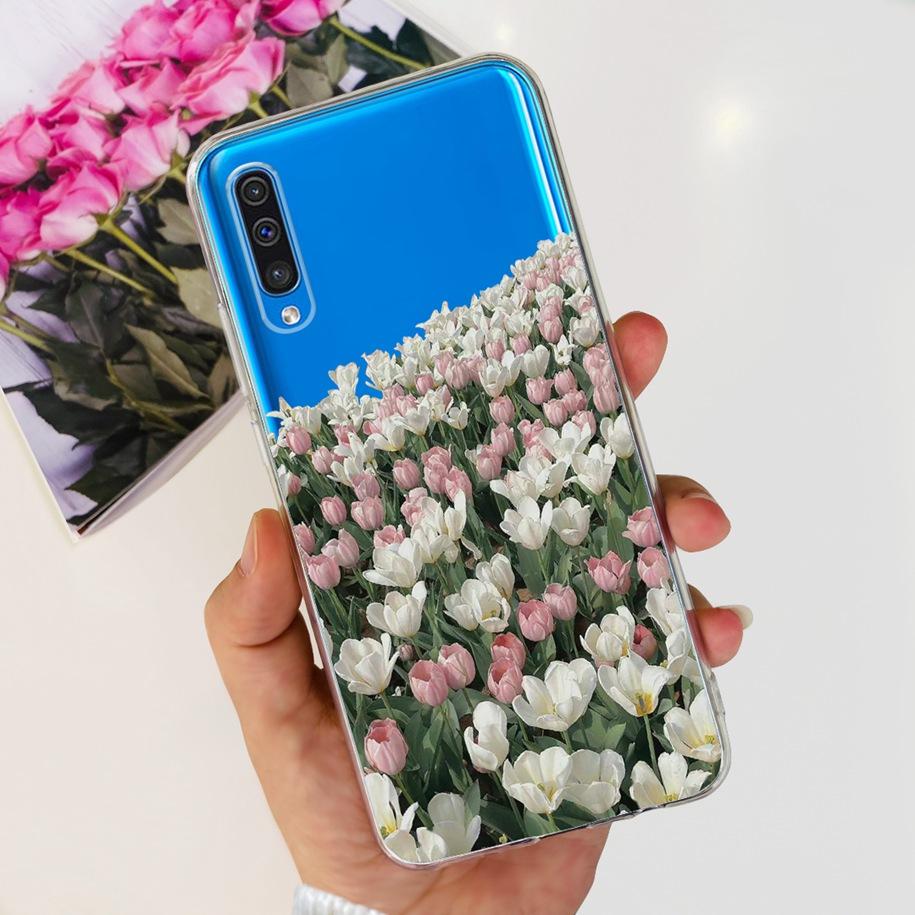 For Cover Samsung Galaxy A50 Phone Case Luxury Marble Flower Transparent Soft Bumper For Samsung A50S A30S A307F A507F A 50 Capa