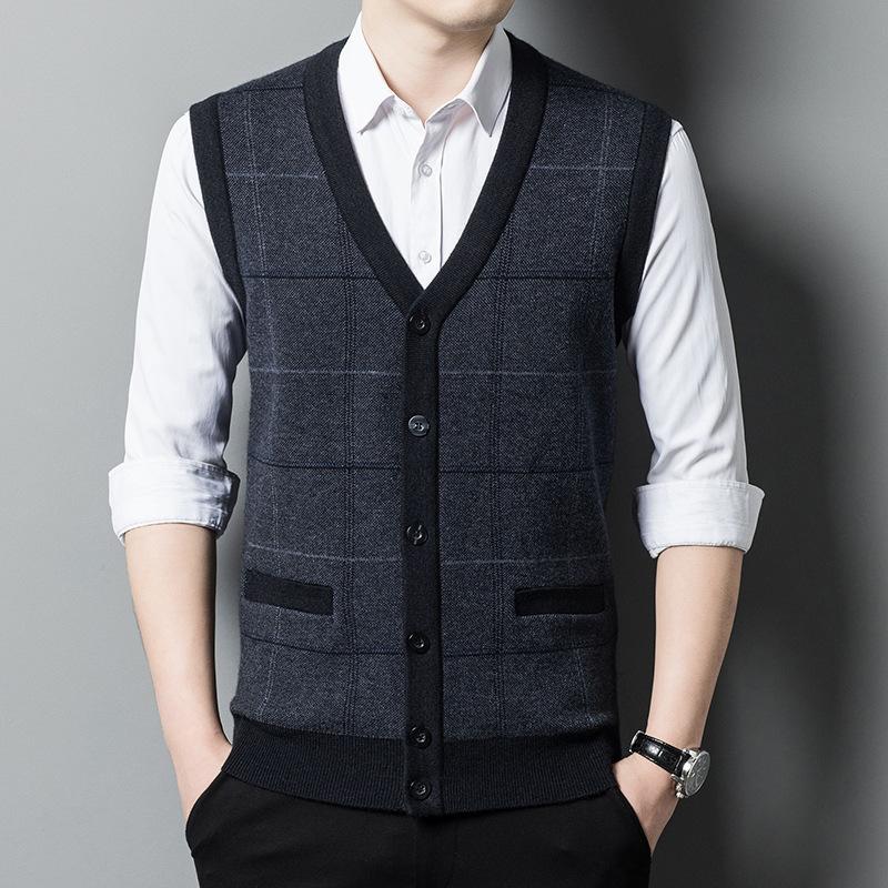 Новый осенний вязаный жилет жилет открытый кардиган жилет для мужчин среднего и молодого возраста папа топ низ рубашка