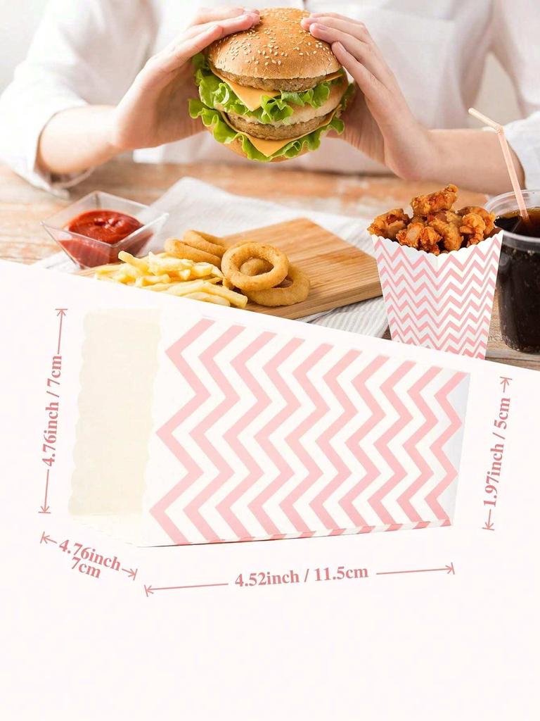 12Pcs Popcorn Paper Boxes Buckets Pink White Stripes Bags Snack Containers for Movie Night Birthdays Carnival Party Supplies