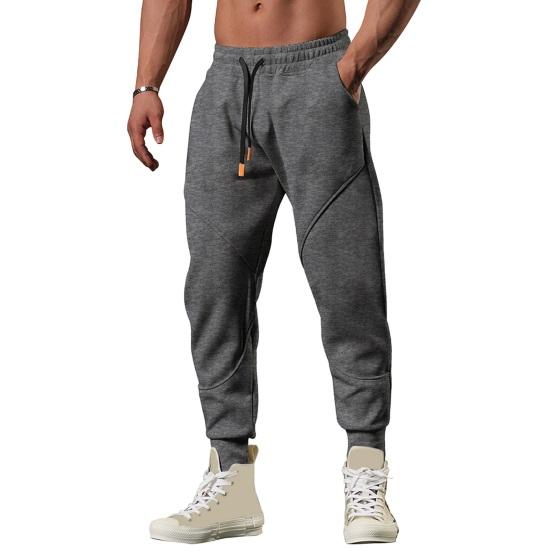 Spring Fall Men Pants Loose Drawstring Elastic Waist Pockets Ankle-banded Solid Color Patchwork