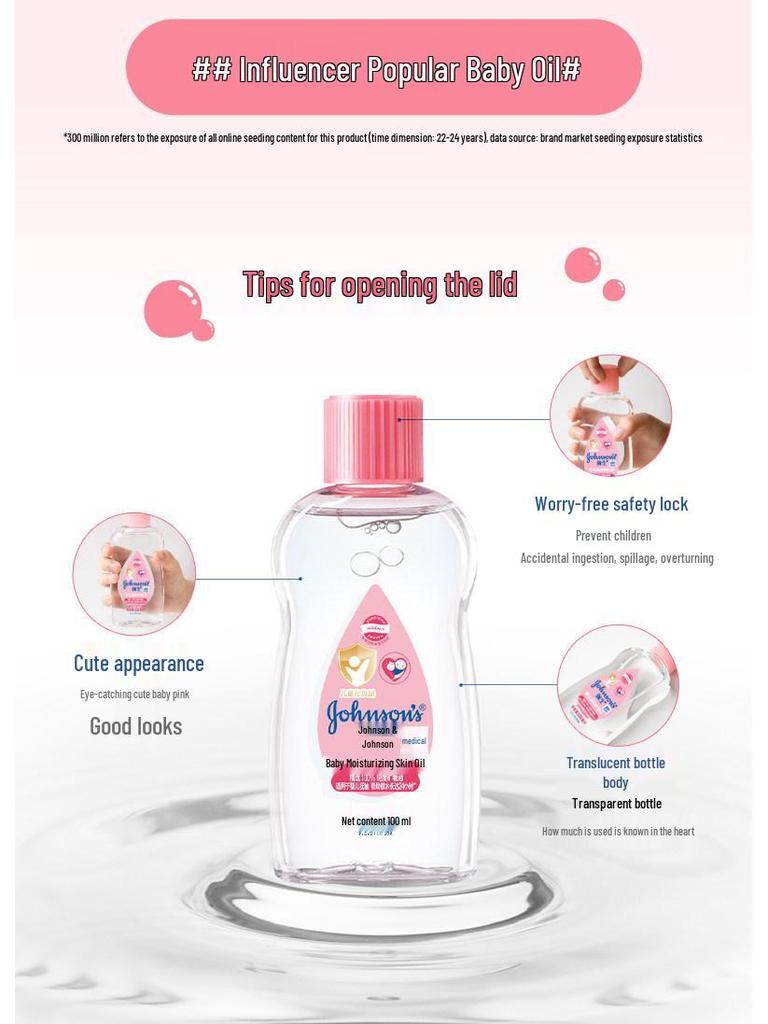 Johnson's Baby Moisturizing Oil for Newborn Massage and Skincare, Ideal for Cradle Cap and Blackheads.