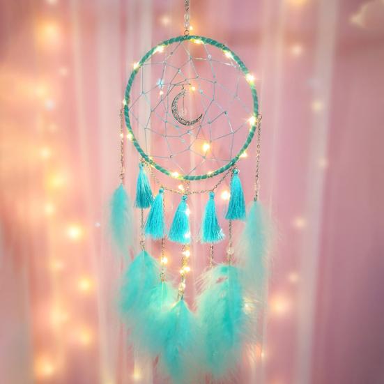 Dream Catcher Eye-catching Creative Shape Iron Ring LED Moon Dream Catcher Wall Art Ornament for Home