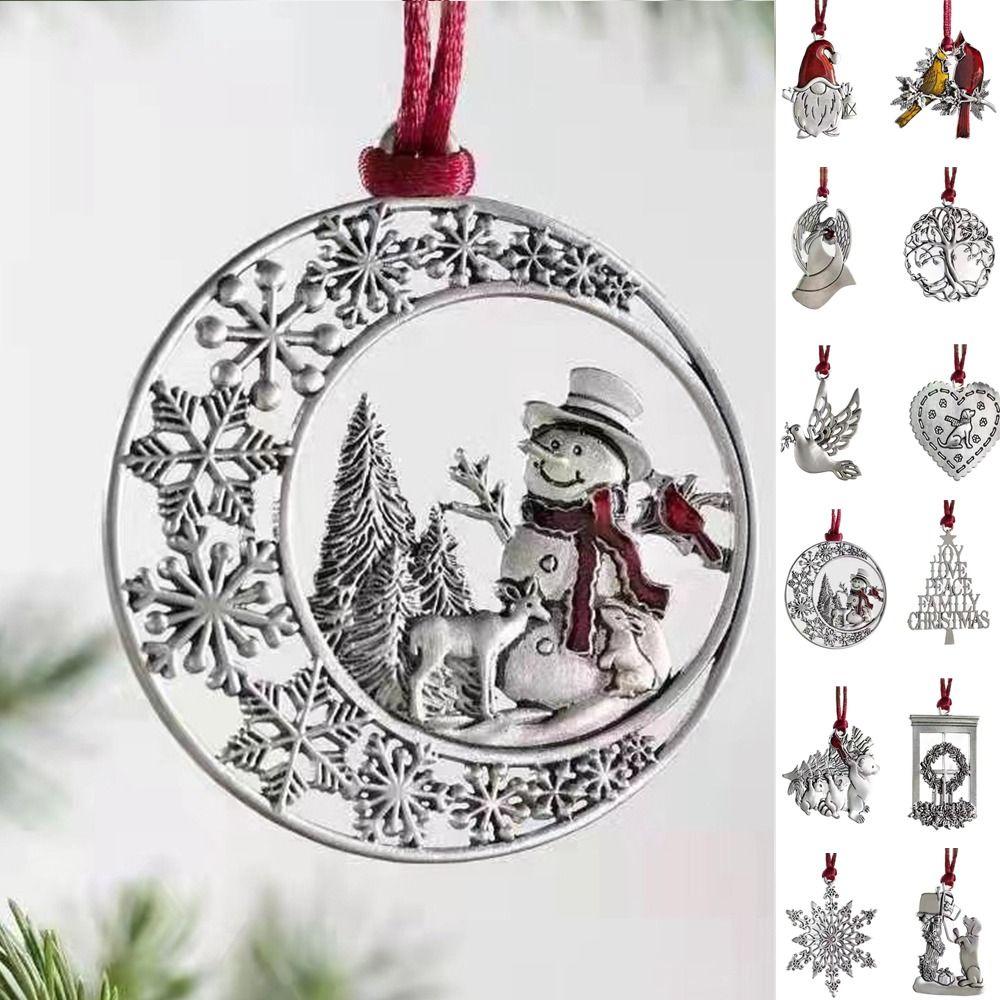 Double-Sided Metal Snowman Pendant Gnomes Santa Claus Solid Pewter Christmas Tree Ornament Wreath Printing Christmas Decorations