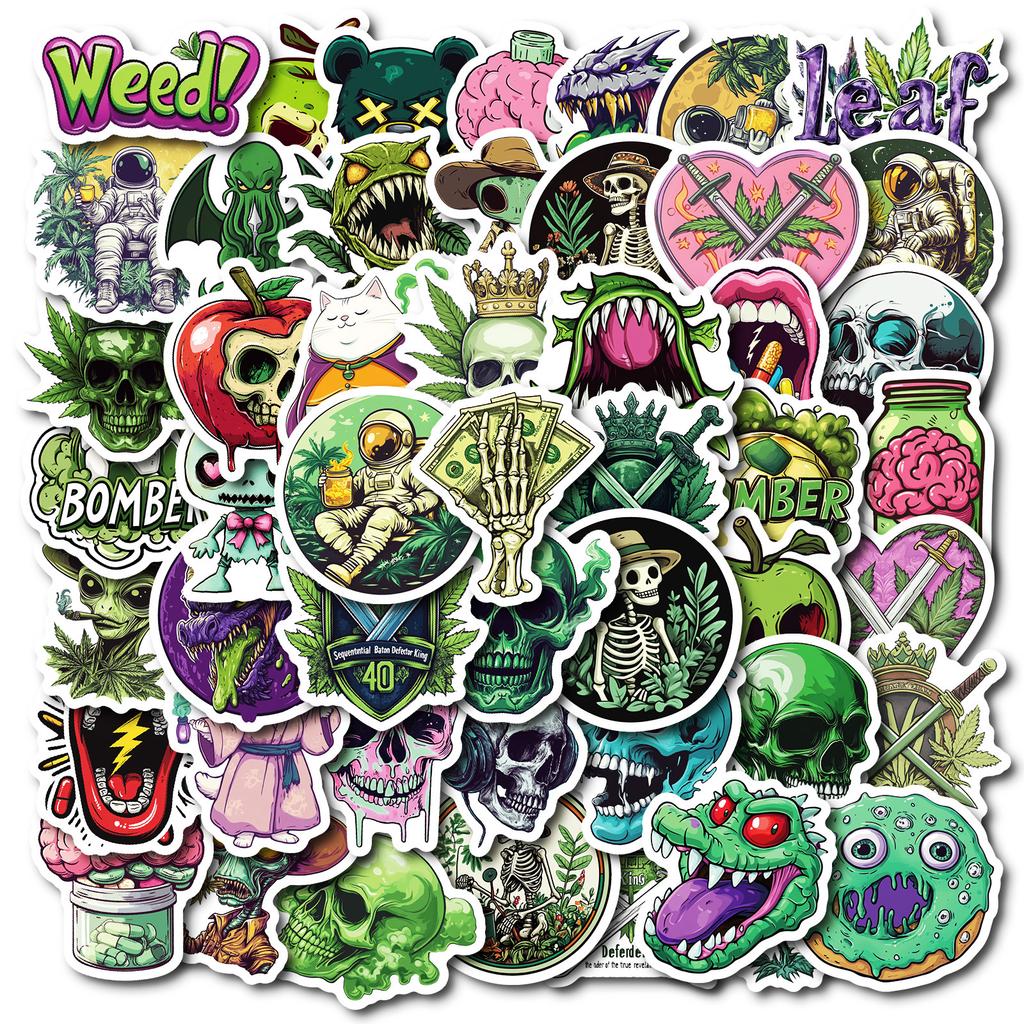 50 оригинальных персонализированных декоративных наклеек. Серия Green Skull Man. Неповторяющиеся декоративные наклейки.