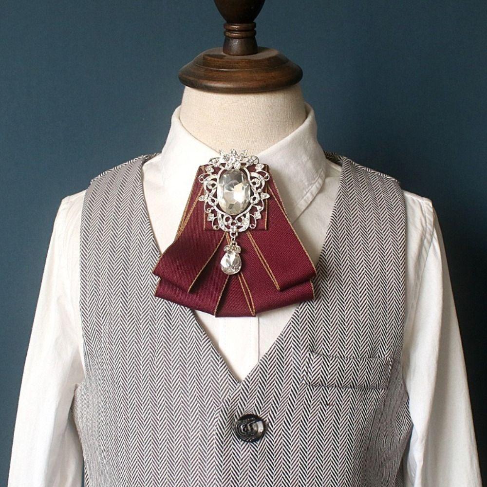 Polyester Rhinestone Bow Tie Solid Color Shirt Collar Luxury Ribbon Bow Tie Daily