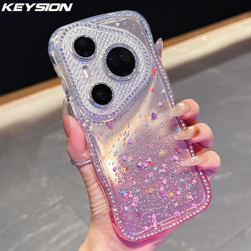 KEYSION Градиентный прозрачный чехол со стразами для Huawei Pura 70 80 Pro 70 Ultra, с защитой камеры, противоударная задняя крышка