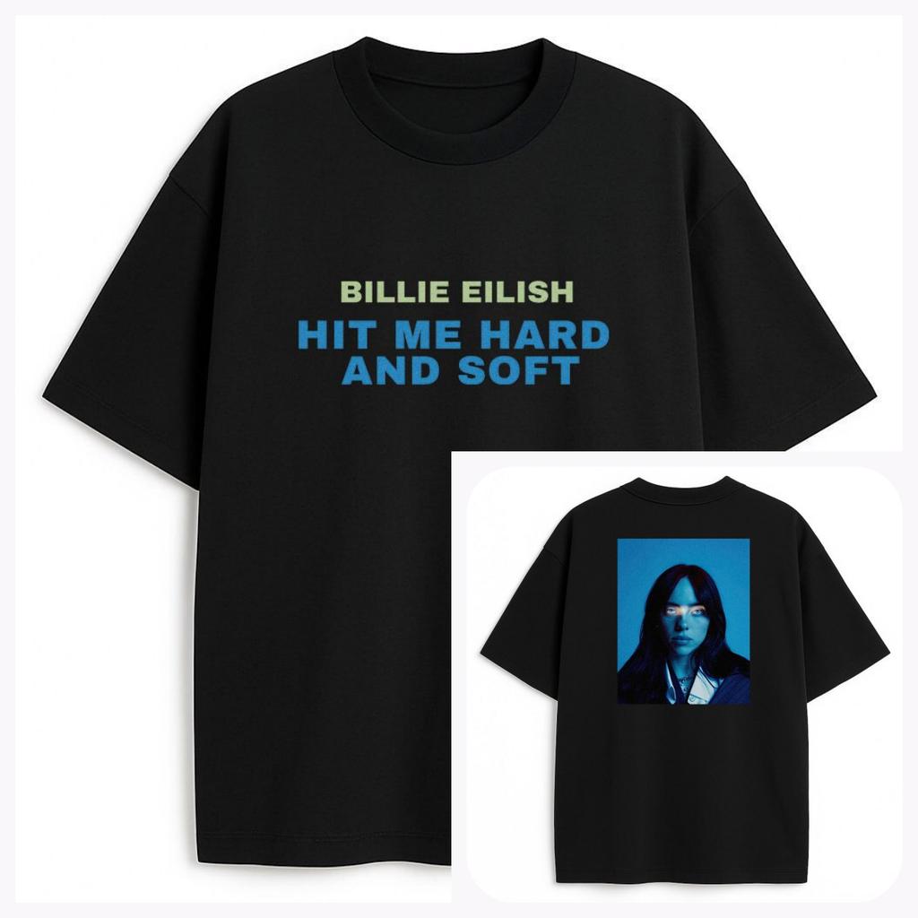 Футболка Billie Eilish HIT ME HARD AND SOFT Унисекс и Женская Летняя Хлопковая Одежда Повседневная Мода С Круглым Вырезом С Коротким Рукавом