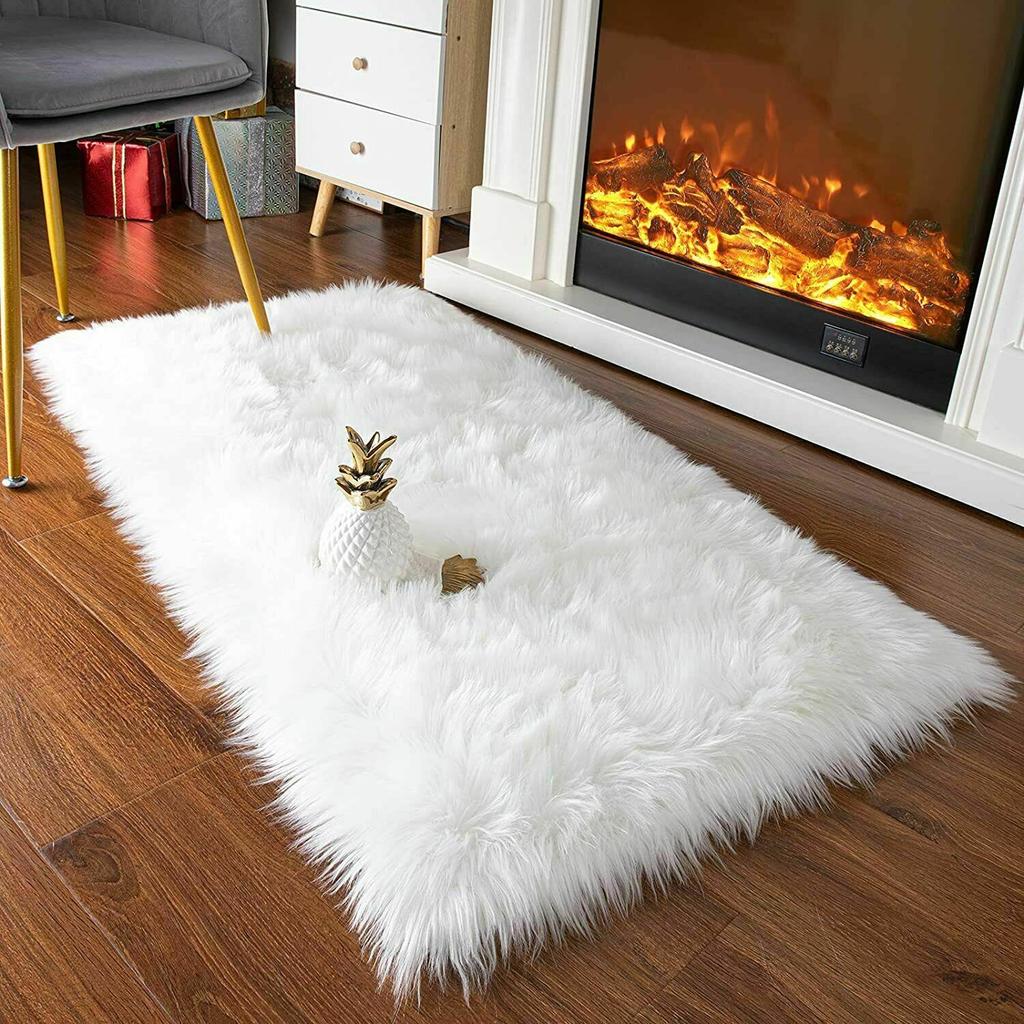 White Long Hair Carpet Artificial Fur Living Room Fluffy Rug Bedroom Bedside Fluffy Warm Cushion Bay Window Decoration Floor Mat