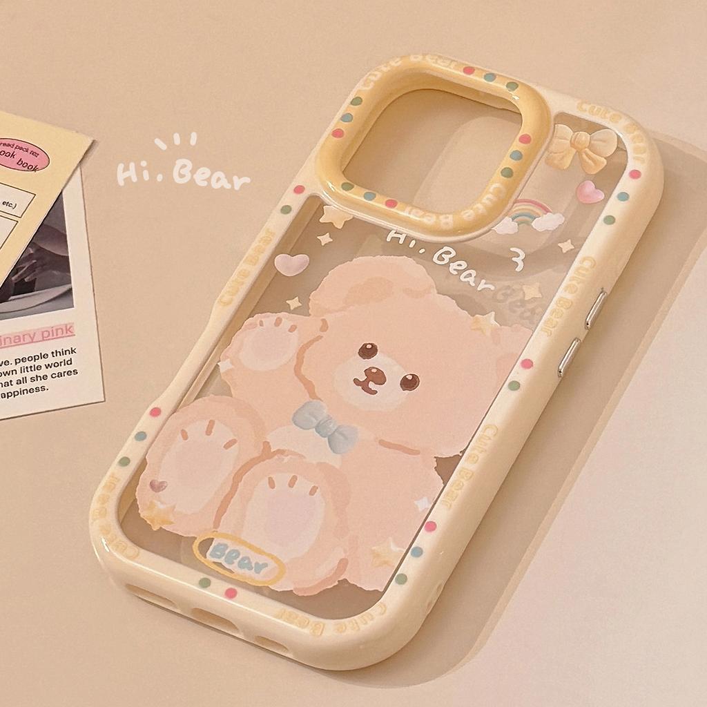 Мягкий и милый медвежонок, подходящий для чехла для мобильного телефона Apple 16pro Max, в стиле Ins, для iPhone 15, мультяшный 11, акриловый 13, жесткий