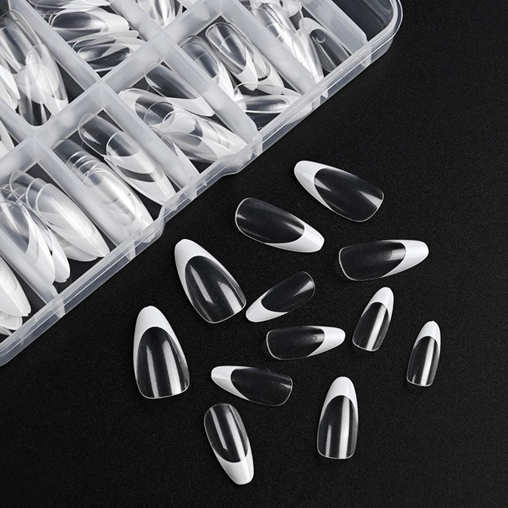 120Pcs White French Clear Press On Nails Medium Almond False Nails Reusable Full Cover Clear French Acrylic Artificial Nail Tips