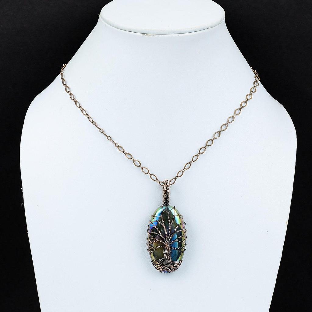 Древо Жизни Радужный Кварц Драгоценный Камень Чистая Медная Проволока Обернутая Ювелирные Изделия Кулон Ручной Работы