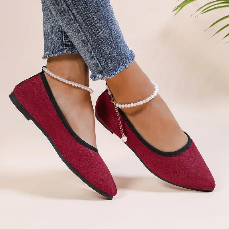 2024 Новая модная однотонная обувь с острым носком и закрытым носком, повседневная женская обувь на плоской подошве, подходящая по цвету для весны и осени