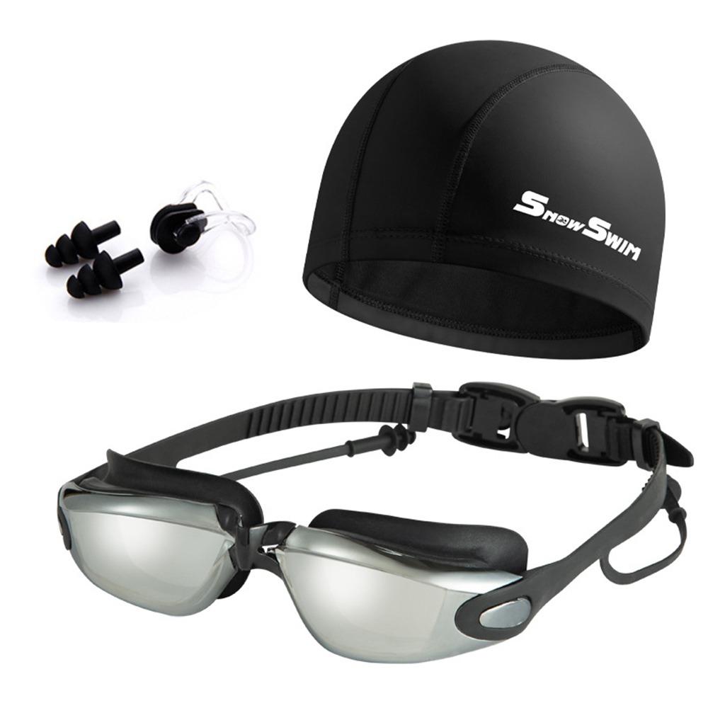 with Nose Clip, and Ear Plugs Silicone Swim Cap Adjustable Diving Eyewear  Water Sports